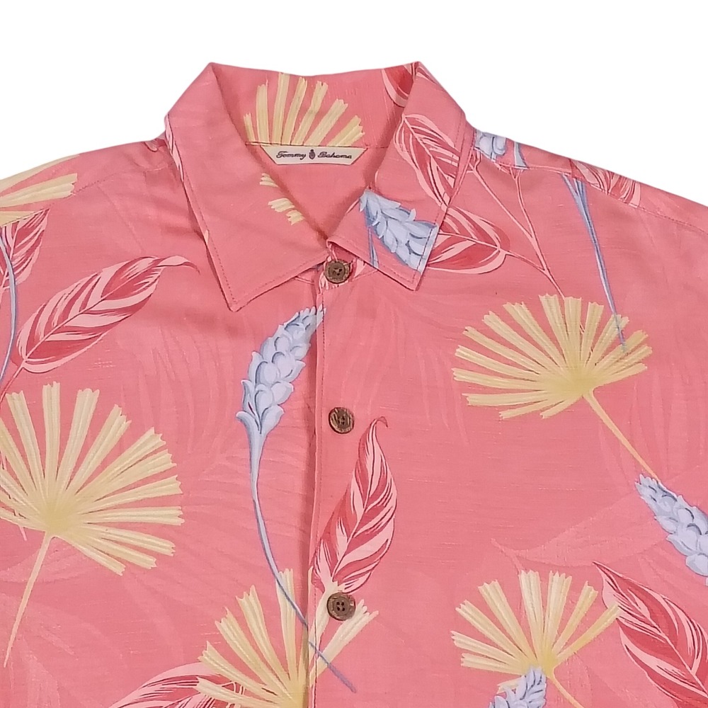 Tommy Bahama Mens Pink Tropical Silk Bamboo Blend Short Sleeve Button Shirt M